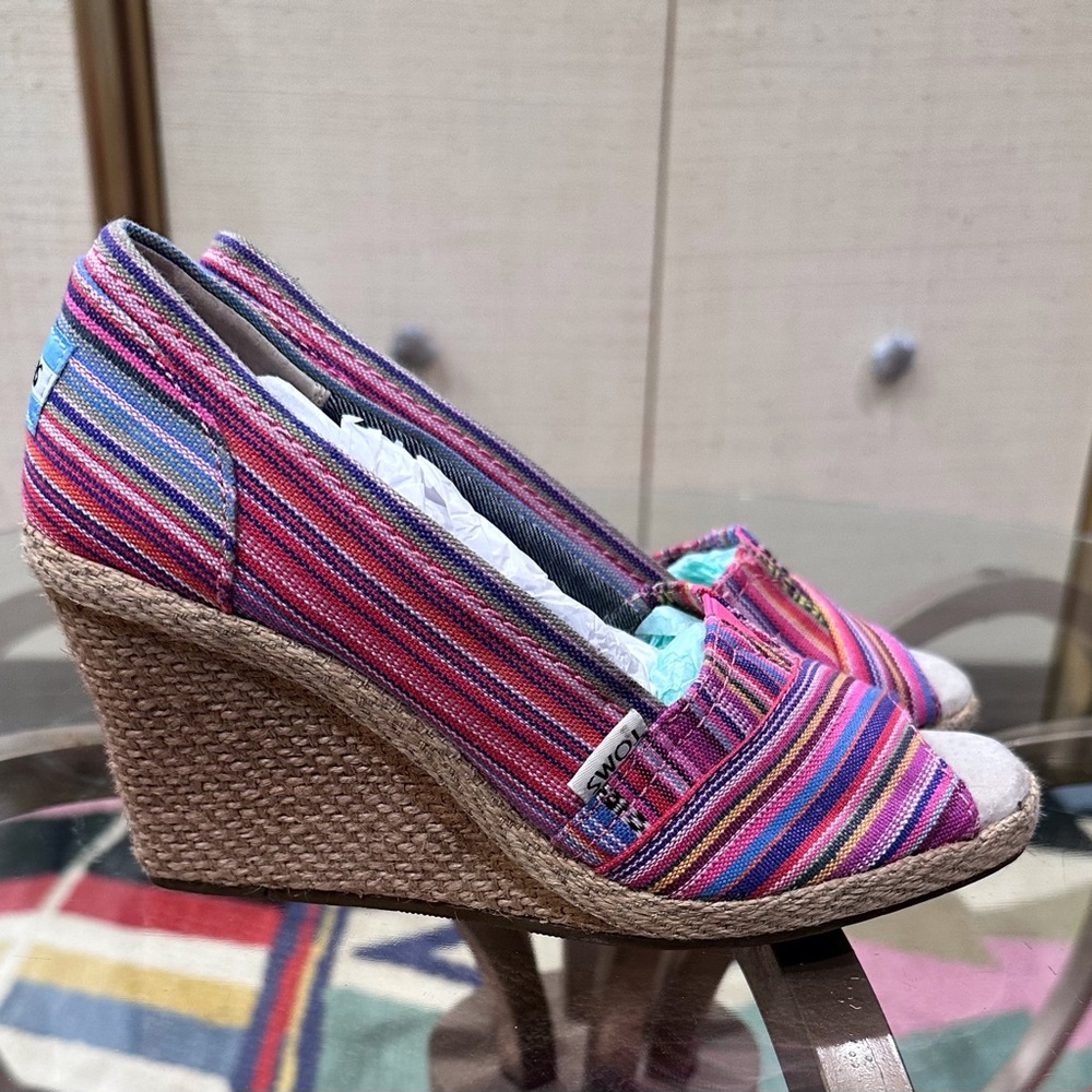 Tom’s Colorful Striped Wedge Espadrilles